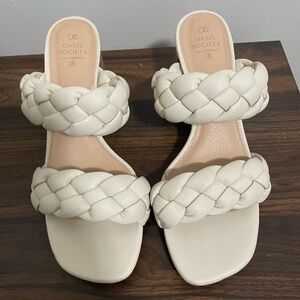 Oasis Society Braided White Block Heel Slide Straps Women's Sandals size 8